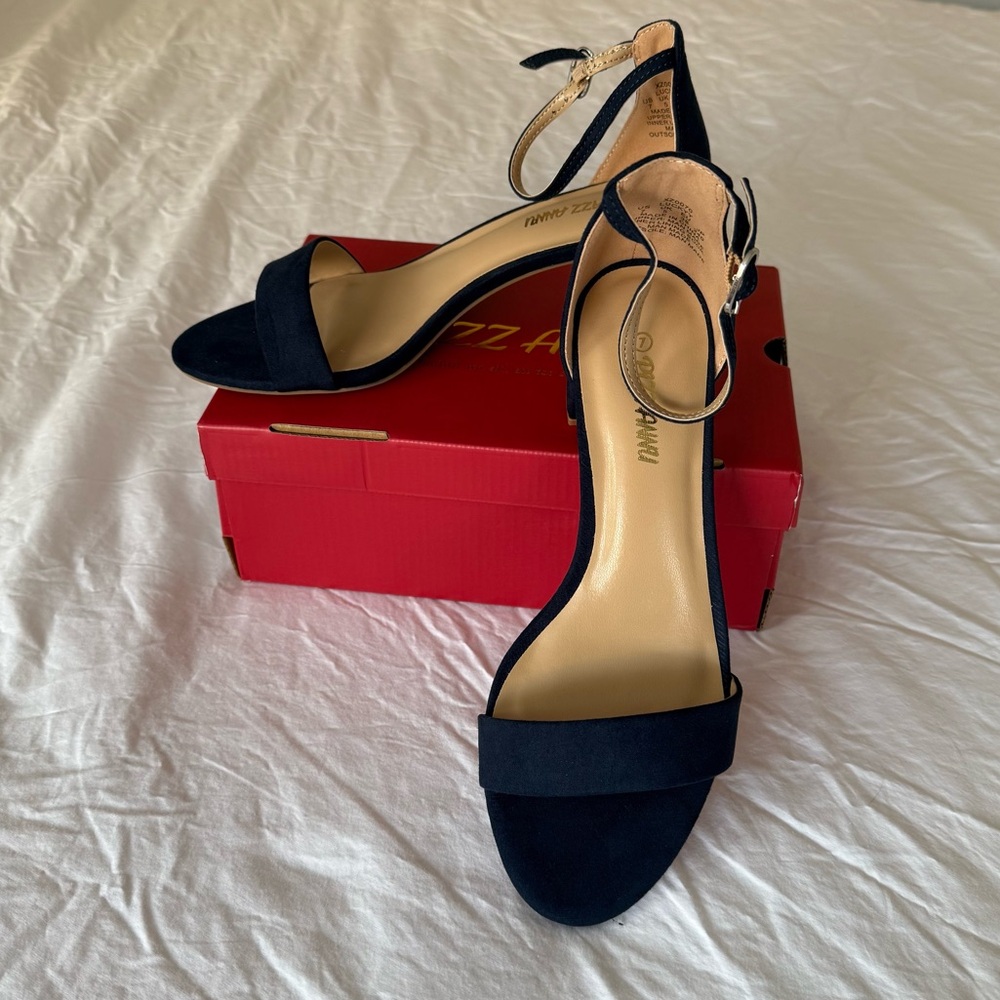 NWT - Elegant Navy Block Heels with Ankle Strap